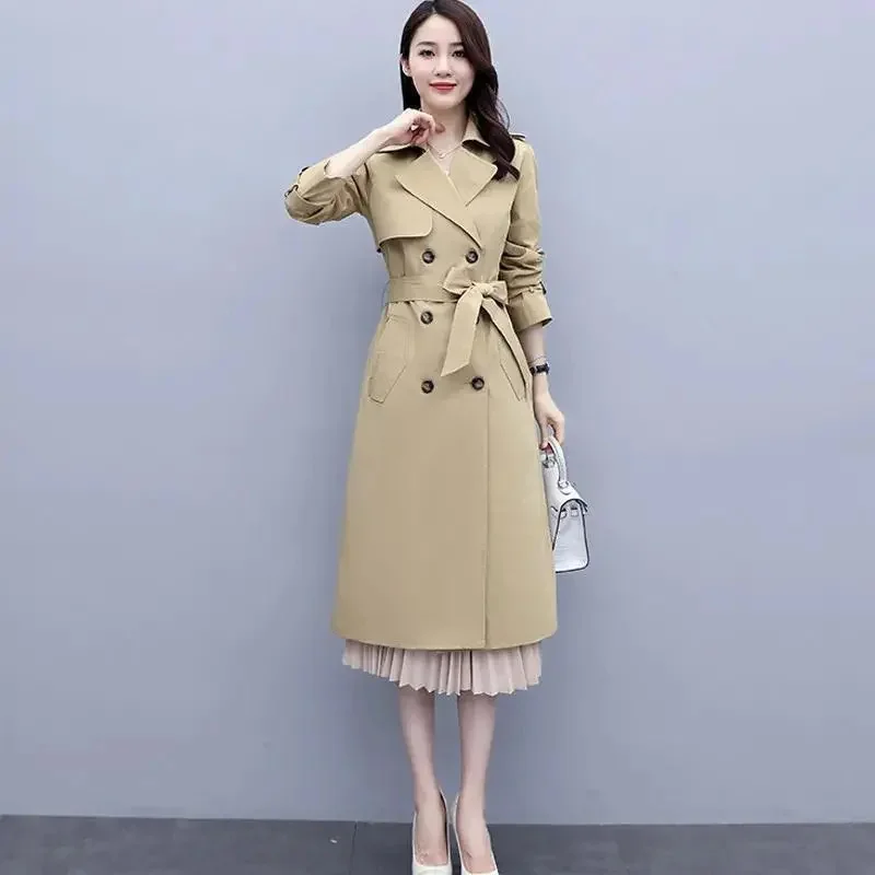 Female Mid Length Knee Length Windbreaker Women's High-end 2024 New Trendy Splicing Korean Autumn Fashion Coat Women Solid color
