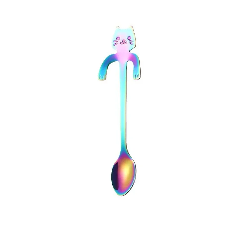 Stainless Steel Spoon Lovely Cute Cat Shape Teaspoon Dessert Snack Scoop Ice Cream Mini Spoons Tableware Kitchen Tools