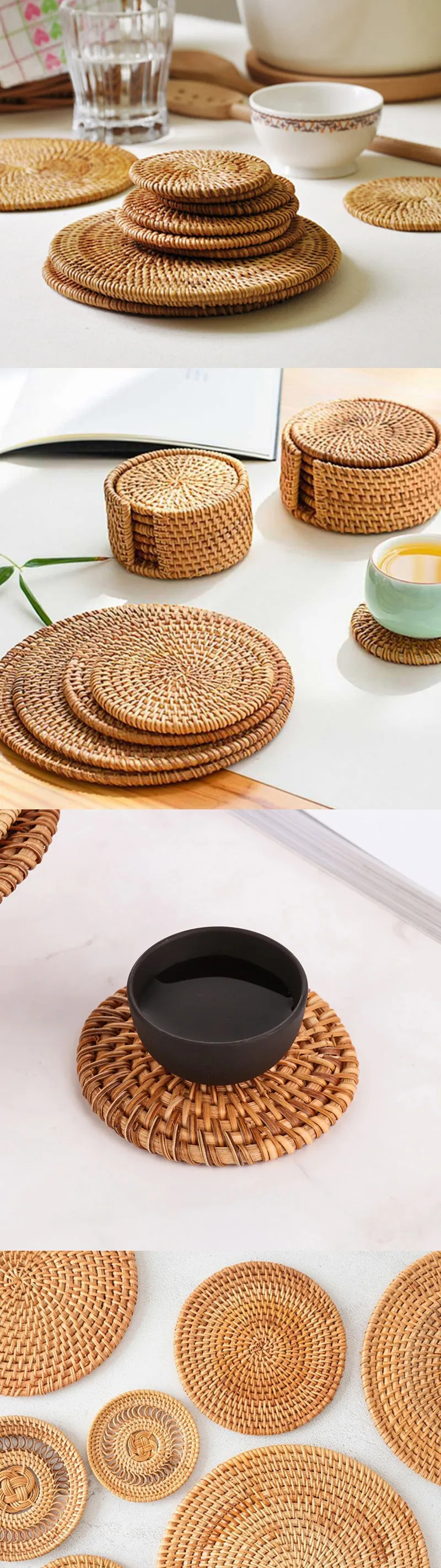 Natürliche Rattan gewebte Teekanne Untersetzer Halter gewebte Teezeremonie kreative Tischset Tisch matte Schüssel Matte Platte Matte Wärme isolation matte – Detail 3