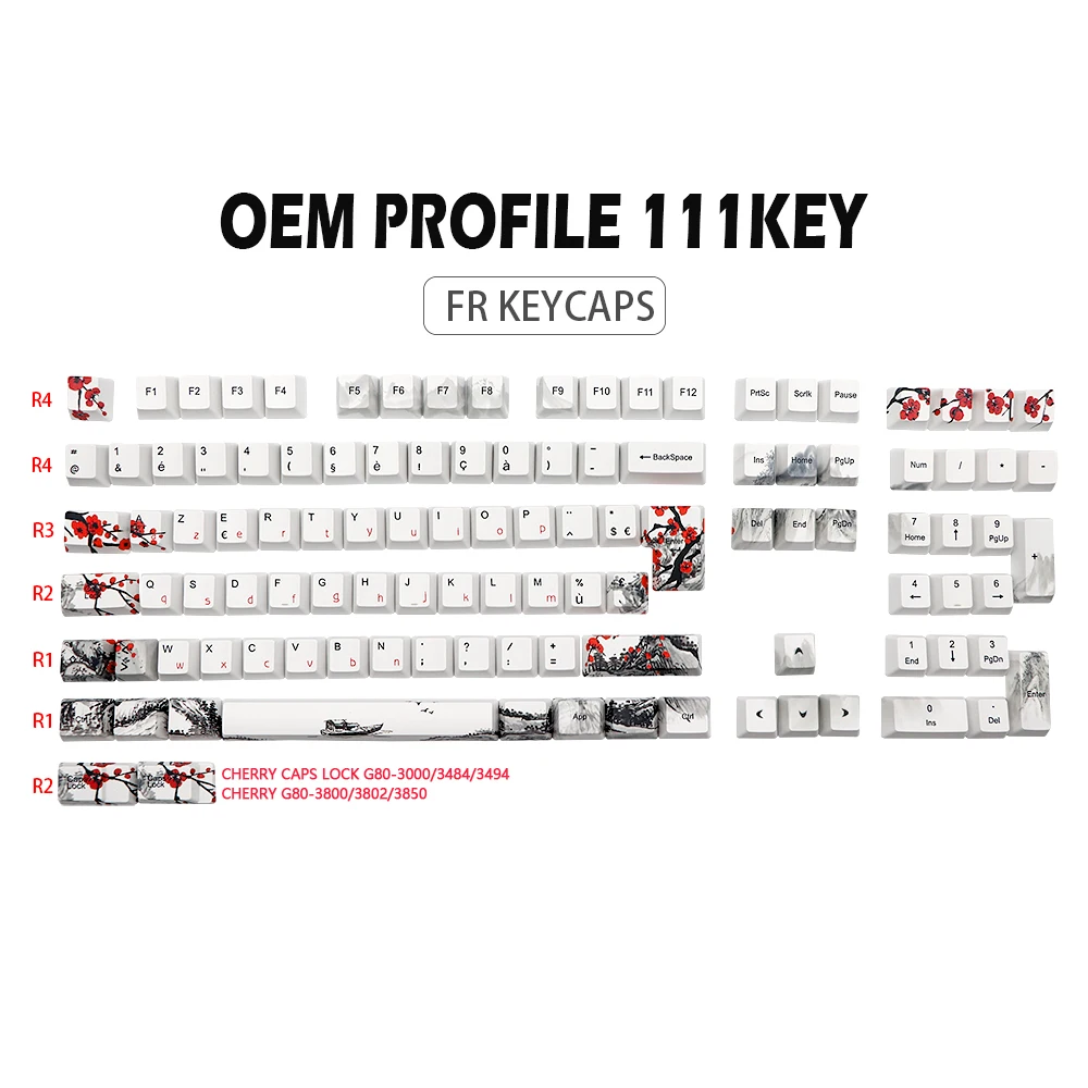 Dye Sublimatie Pruimenbloesem Keycaps Oem Profiel Franse Keycap Voor Mx