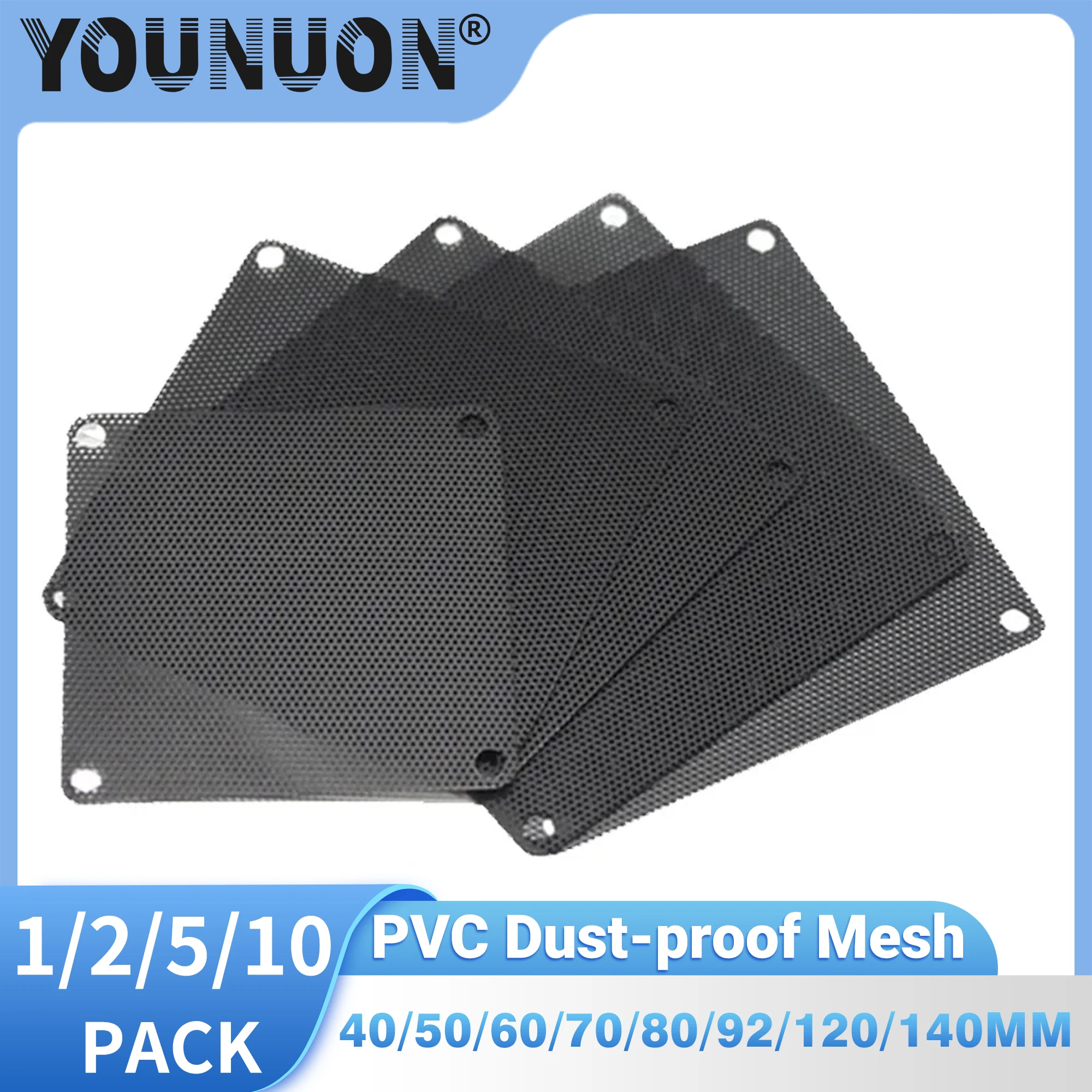 1/2/5/10PCS พีวีซีพัดลมกรองฝุ่น PC กันฝุ่นกรณีตัดได้คอมพิวเตอร์ตาข่าย 40 มม.50 มม.60 มม.70 มม.80 มม.90 มม.140 มม.ตาข่ายสีดำ 1