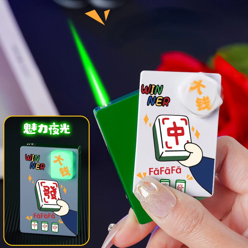

New Sideslip Windproof Lighter Rotating Night Light Mahjong Green Flame Cigar Lighter Metal Portable Fuel lighter Gadget For Man