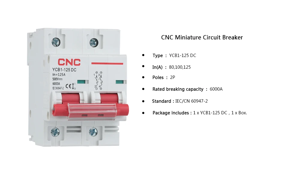 Cnc YCB1-125 dc 2p diminuto disjuntor mcb