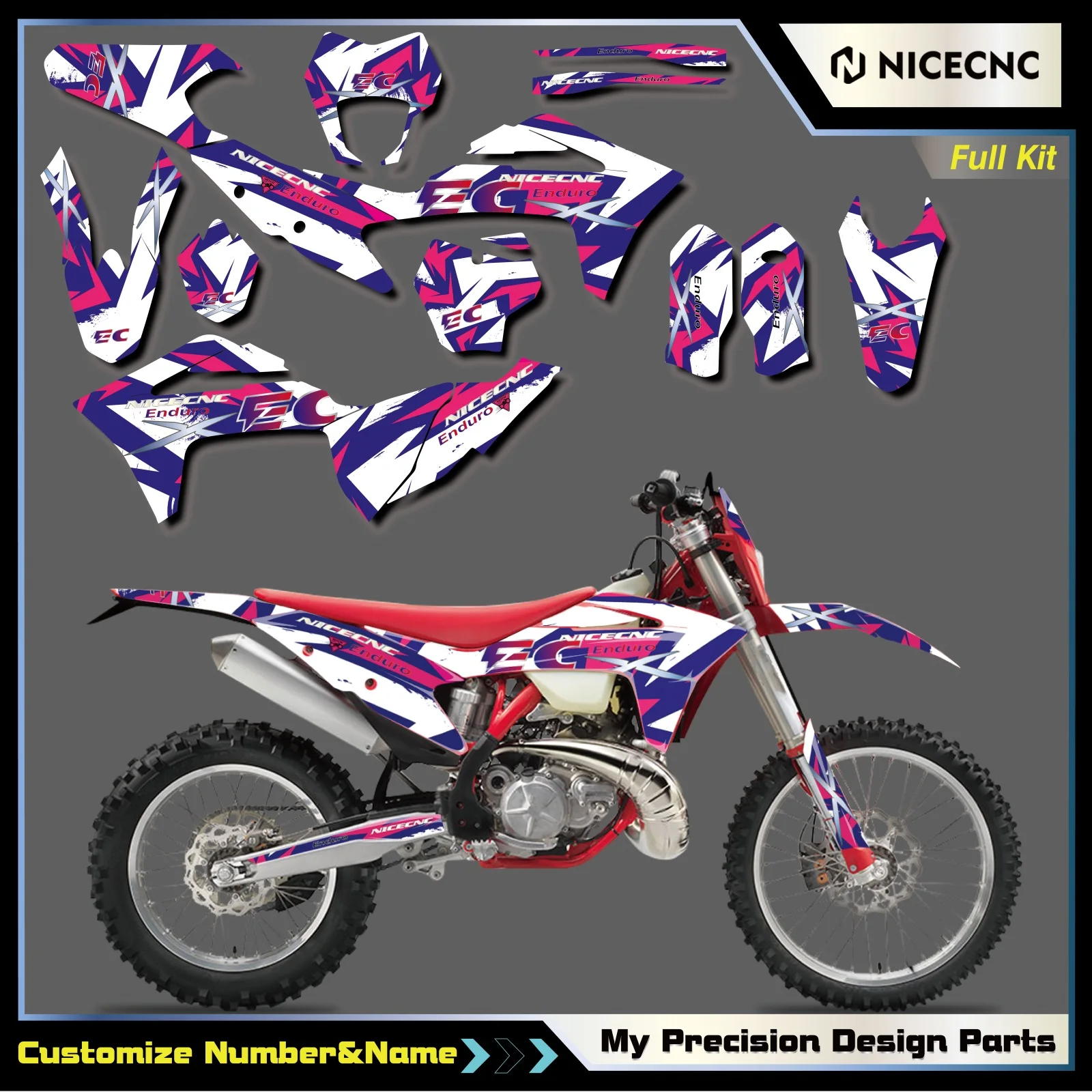 NICECNC Für GasGas EC300 EC250 EC125 EC250F ECF350 ECF450 2021-2023 Motorrad Grafiken Hintergrund Aufkleber Aufkleber Anpassen – Detail 3