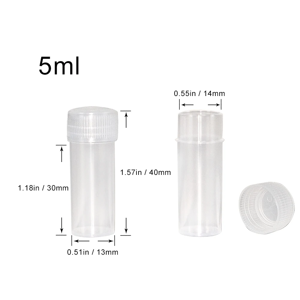 Plastic Sample Bottles Test Tubes Mini Bottles Vials Storage Containers 5ml 20/100Pcs