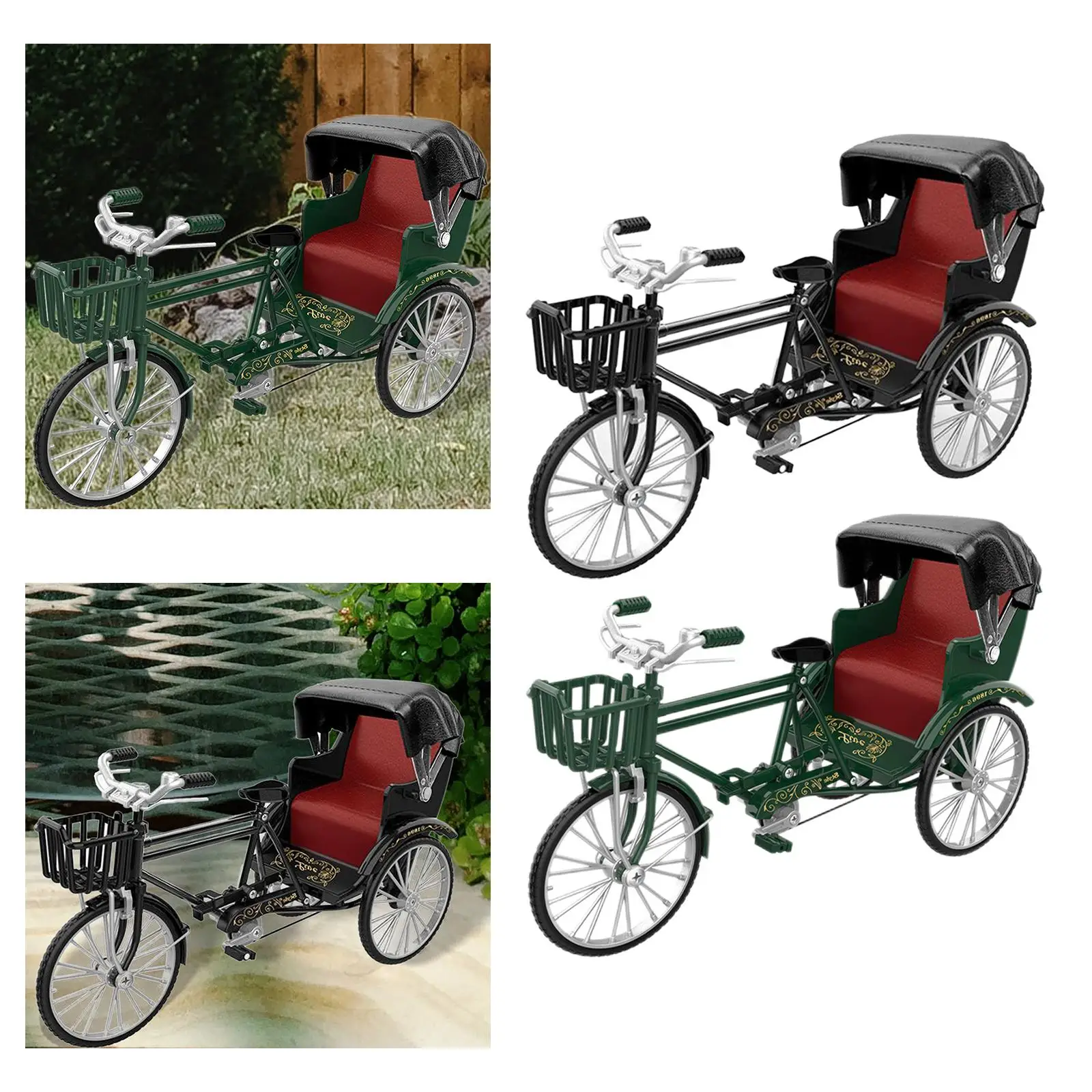 Chinese Style 1:12 Scale Tricycle Model Lifelike Landscape Ornament Decor Metal 3