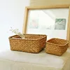 Handmade Straw Dried Flower Fruit Pot Basket Rattan Box Candy Earphone Panier De Rangement Organizer Useful Storage  Cesto 2