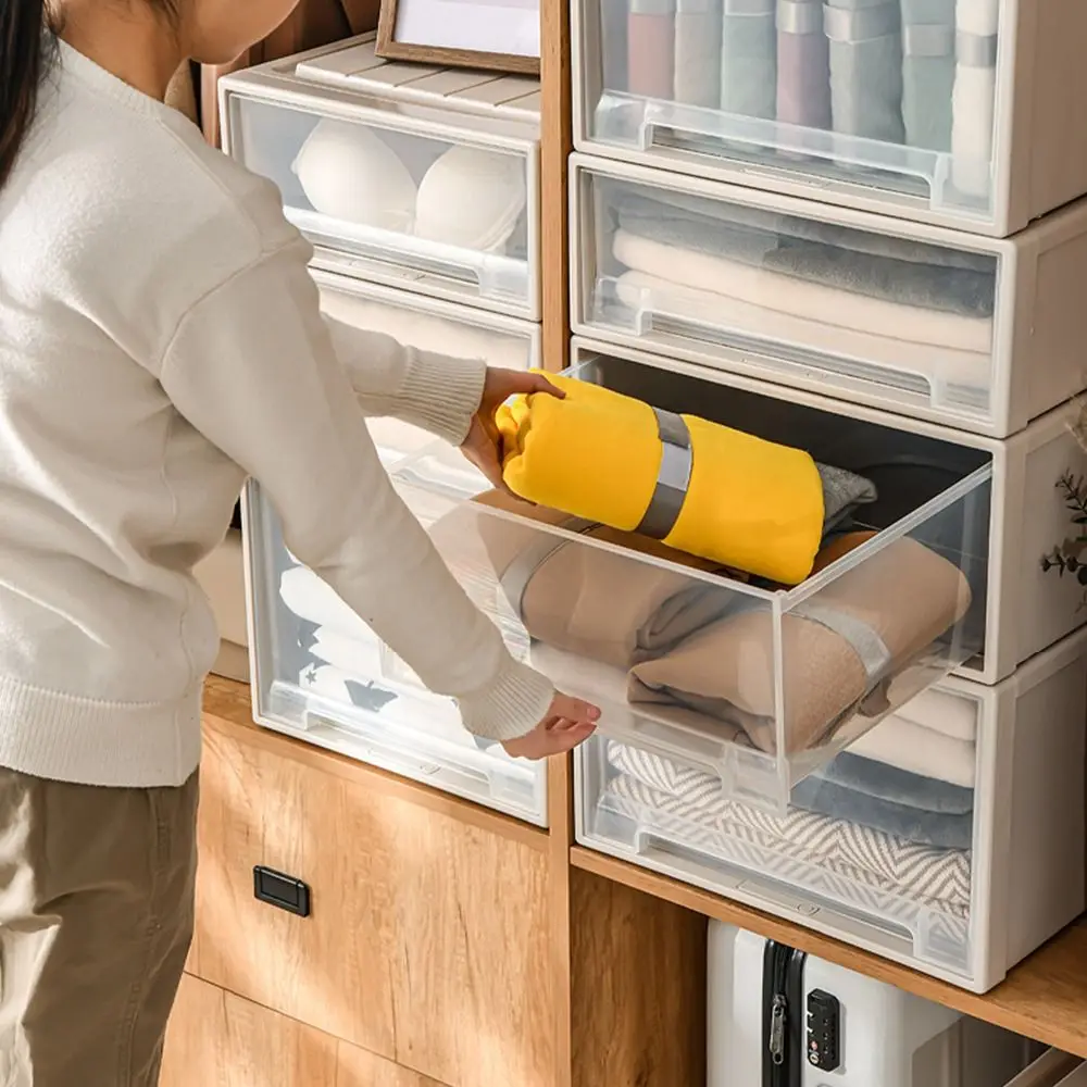 1Pcs Clothing Layered Drawer Storage Box Large Capacity Plastic Underwear Socks Storage Box 5L/13L/21L/35L/54L Stackable 3