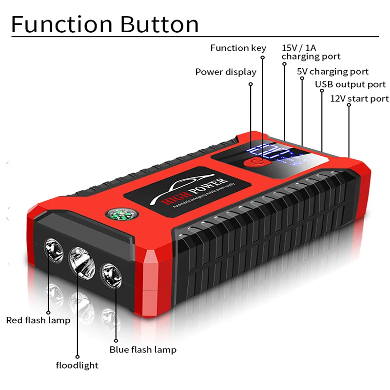 20000mA Car Jump Starter 600A Car Battery Booster Charger 12V