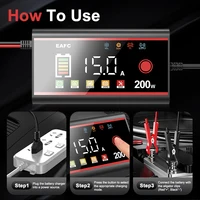 EAFC 12V 15A 8A Car Smart Battery Charger 200W/100W Large LED Display Battery Pulse Use For Calcium, GEL, AGM, Wet, EFB, LIFEPO4 - Image 3