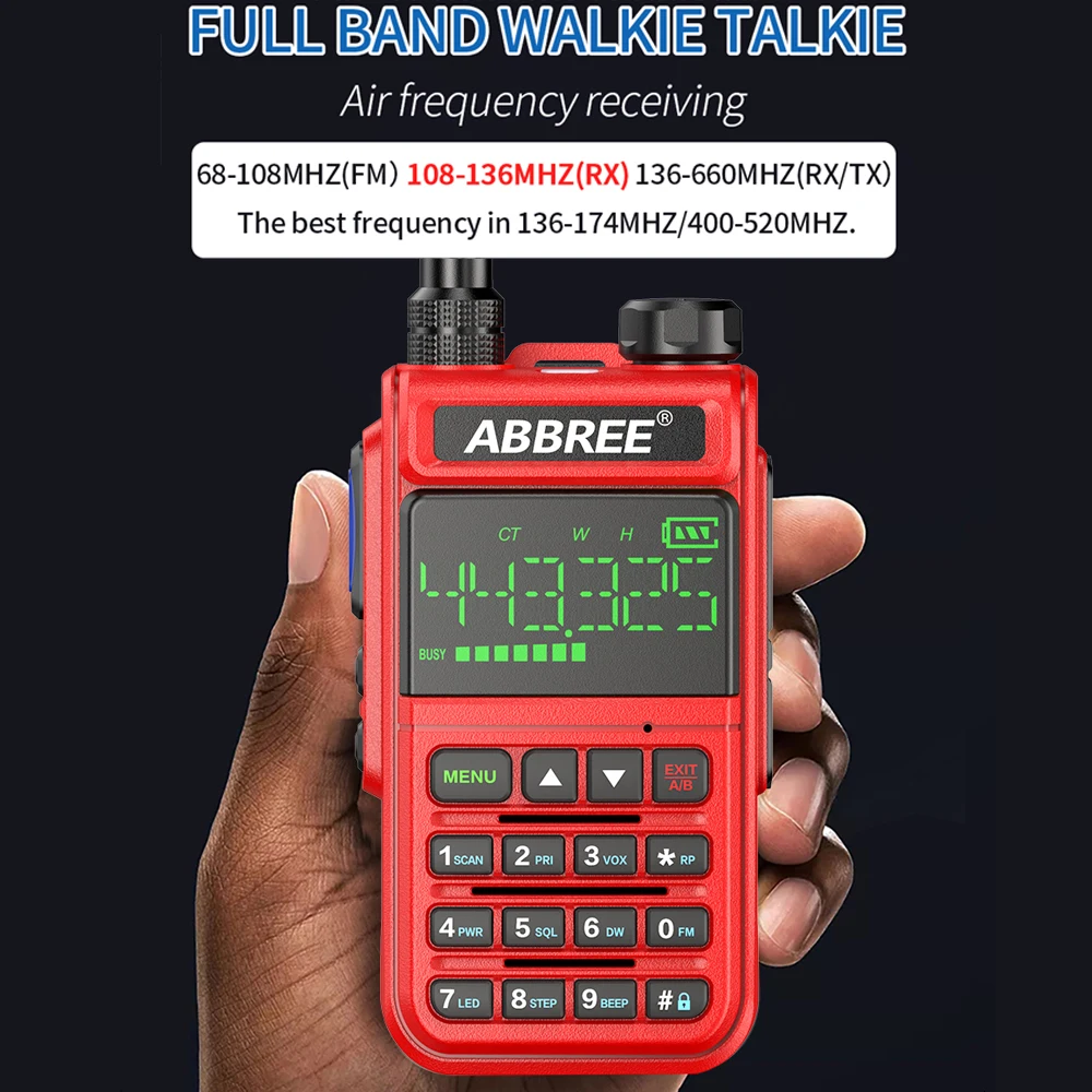 ABBREE AR-518 Full Band Wireless Copy Frequency Air Band Amateur Walkie Talkie Outdoor Intercom UHF VHF Ham Transceiver