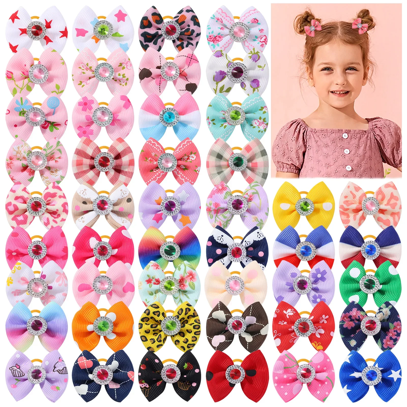 2pcs/lot Lovely Girls Bowknot Hair Band Mini Colorful Gemstone Bow Hair Rope for Kids Ponytail Support Headband Hair Bun Head 2pcs lot lovely girls bowknot hair band mini colorful gemstone bow hair rope for kids ponytail support headband hair bun head