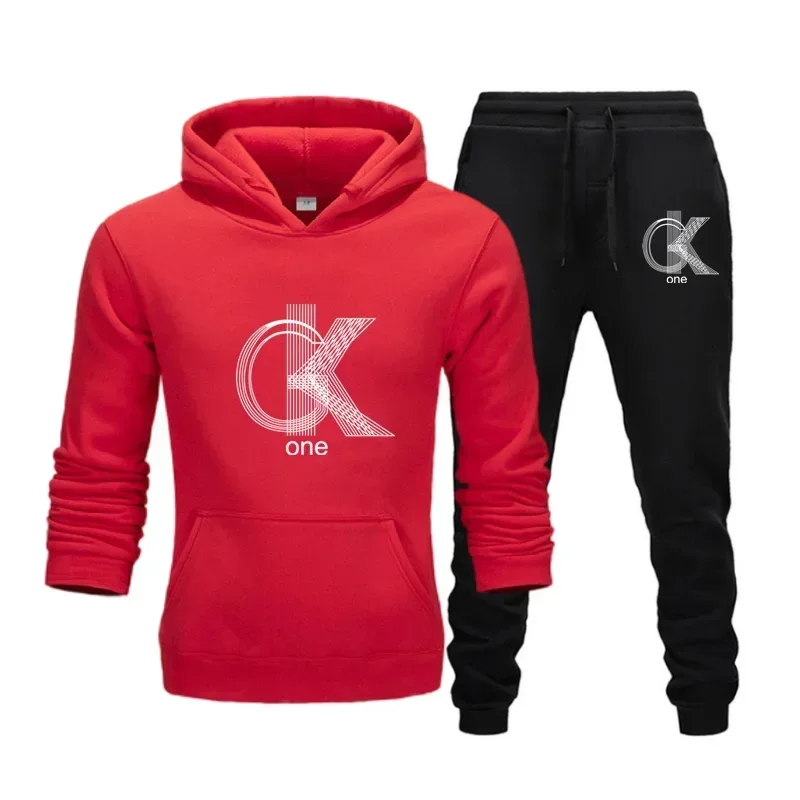 thumbnail image 1 of CK-Conjunto de sudaderas con capucha y pantalones con estampado de tendencia para hombre y mujer, chándales informales, conjunto de ropa deportiva, simplicidad relajada informal, talla grande, 1 of 5