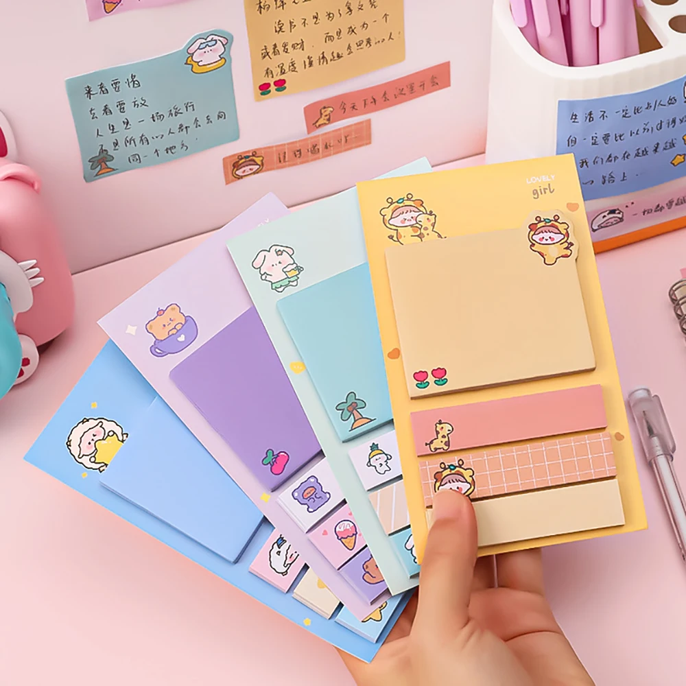 80 Sheets/Set Cartoon Animals Self-Adhesive Sticky Notes Memo Pad Planner Sticker Cute Stationery Gift 30 sheets fallen leaves notes self stick notes memo pad schedule self adhesive memo pad sticky notes bookmark planner stickers