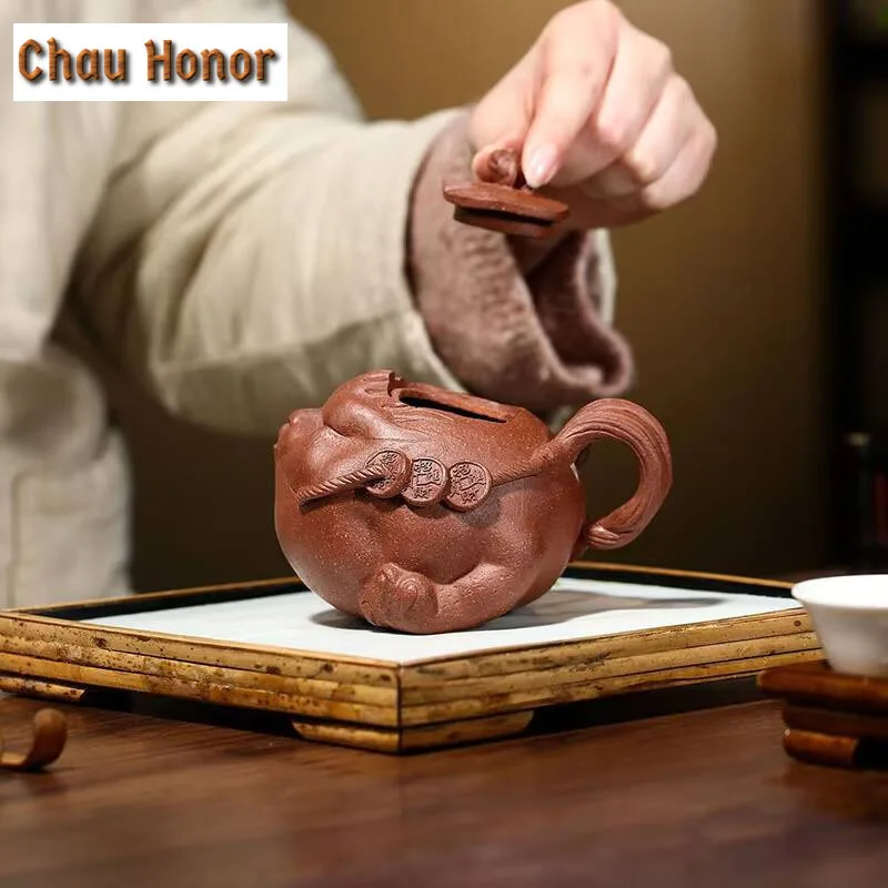 250ml Creative Yixing Raw Ore Purple Clay One-eyed Golden Toad Teapot Handmade Household Chinese Kung Fu Tea Set Customized Gift
