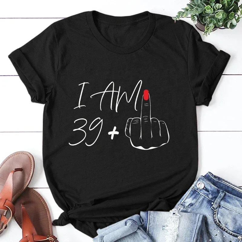 

Middle Finger Tshirt Ladies Birthday Party Tees Aesthetic Streetwear Short Sleeve Tops Women Oversized T-shirt cotton