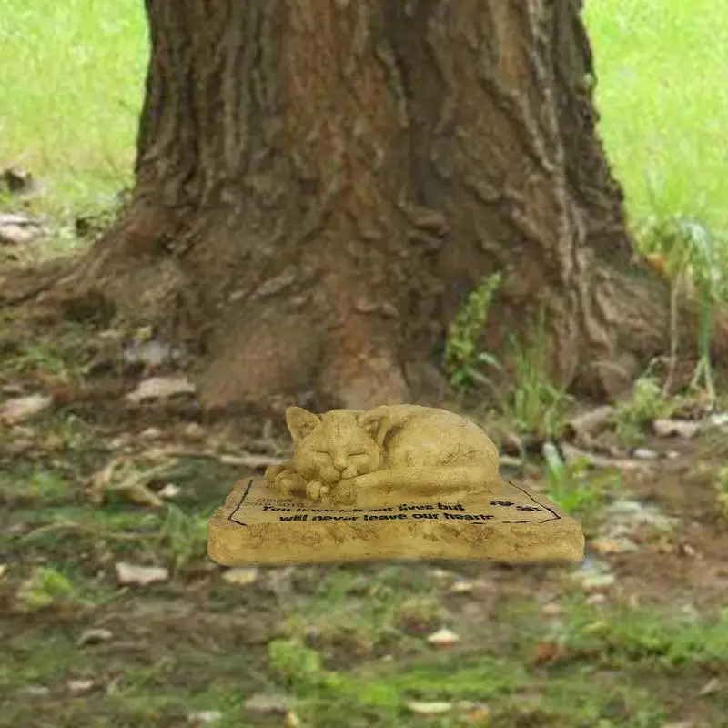 Pet Memorial Stone Waterproof Cute Sleeping Cat Grave Markers Memorial Stones Resin Cat Tombstone For Backyard Patio Lawn Garden