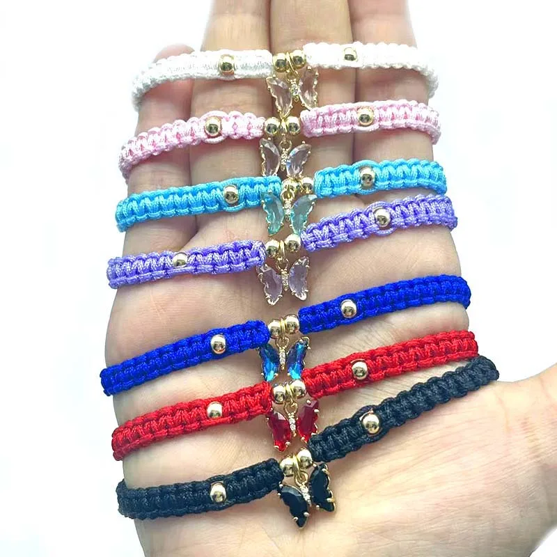 12Pcs Crystal Shiny Butterfly Handwoven Bracelets Glass  Pendant Multicolor Animal Charm for DIY Jewelry Sweet Gifts Many Colors