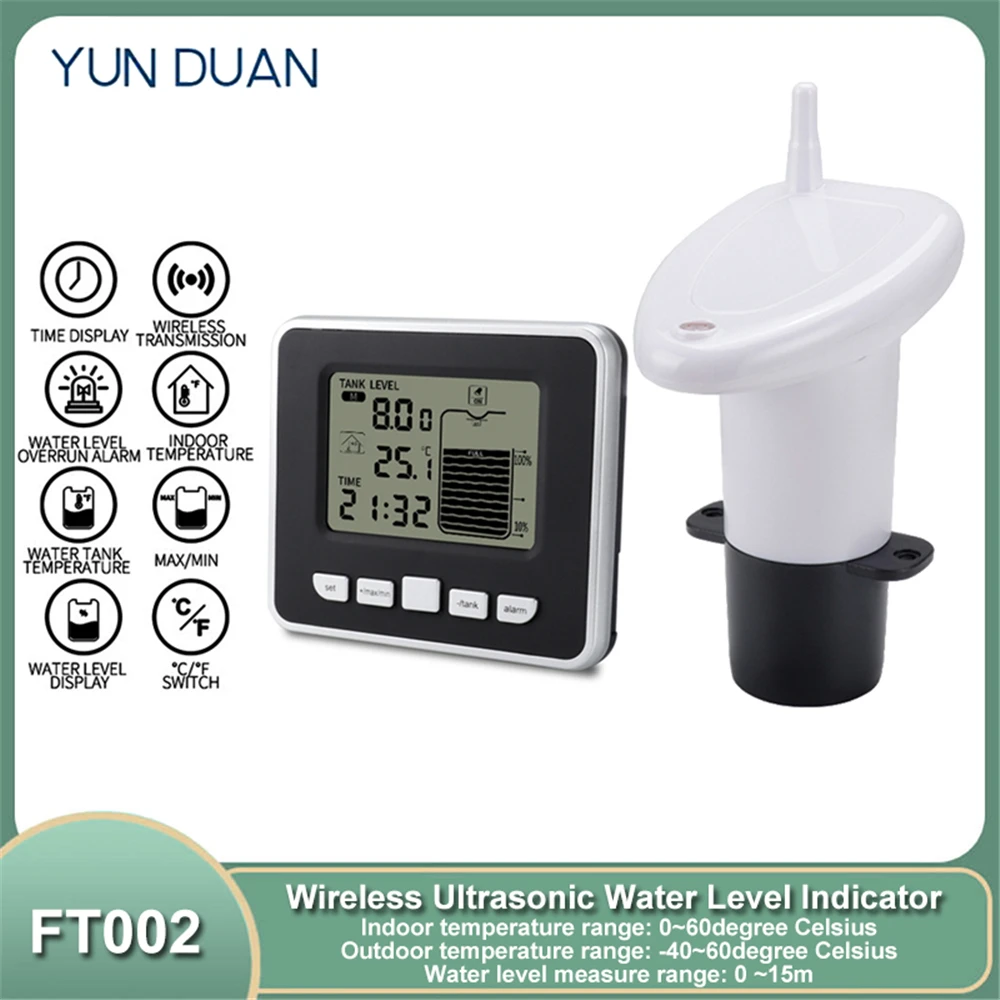 Wireless Ultrasonic Water Level Indicator Gauge Water Tank Sensor ...