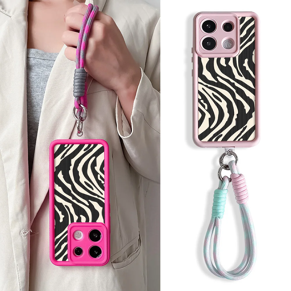 Zebra Stripes Phone Case with Wrist Chain and Lanyard Strap