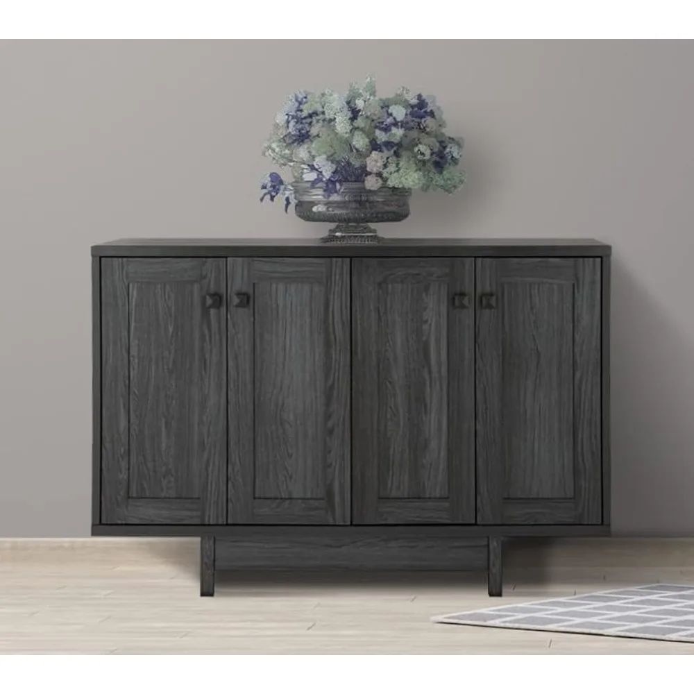 

Modern Farmhouse Sideboard Cabinet 4 Doors Kitchen Buffet Tables Entryway Cupboard Furniture, Distressed Grey