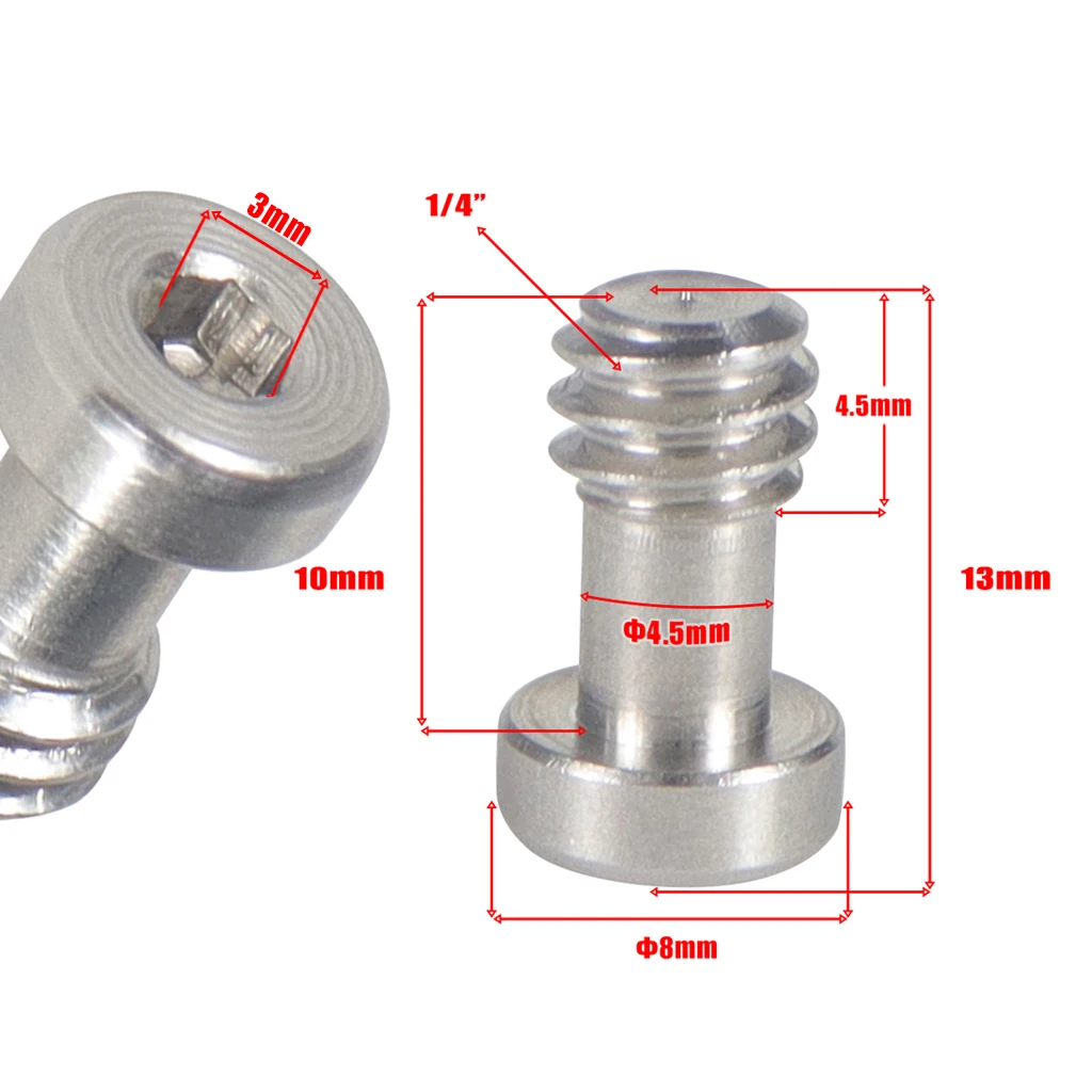 Set Da 10 Viti Da 1/4'' Per Fotocamera – Acciaio Inox Con Gommini Antiscivolo, Carico 55 Lb, Per Treppiedi E Selfie Stick