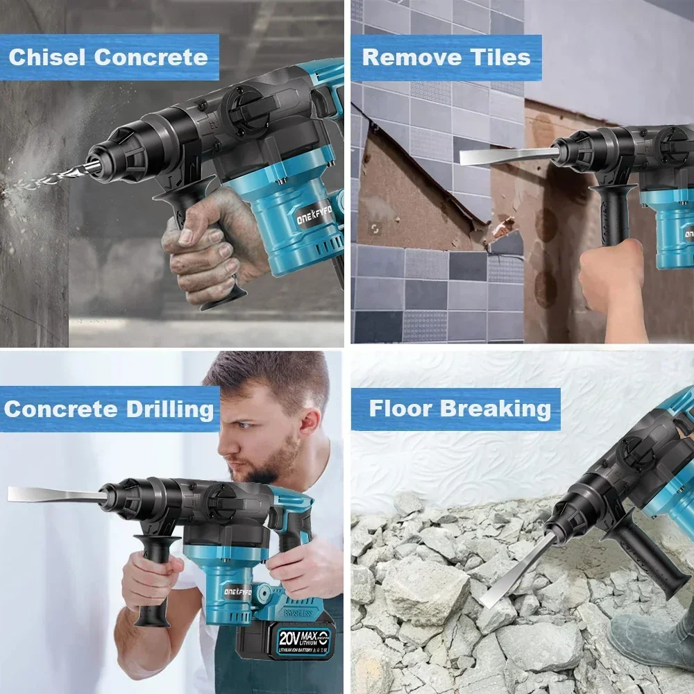 3 in 1 Brushless Rotary Hammer Cordless Electric Hammer impact drill Multifunctional woodworking tools For Makita 18V Battery 6