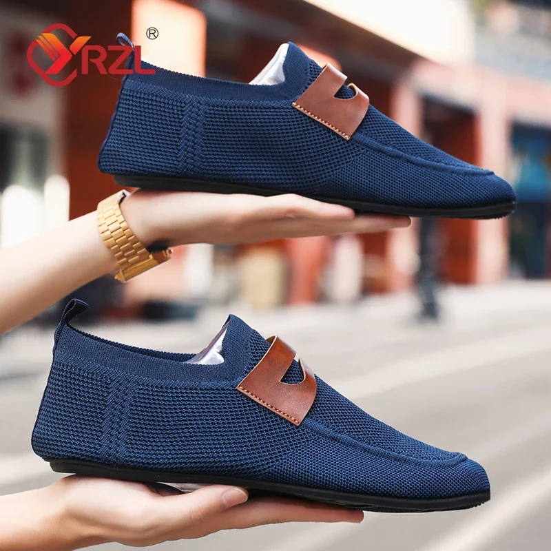 YRZL Men's Mesh Loafers Flat Shoes Breathable Slip...