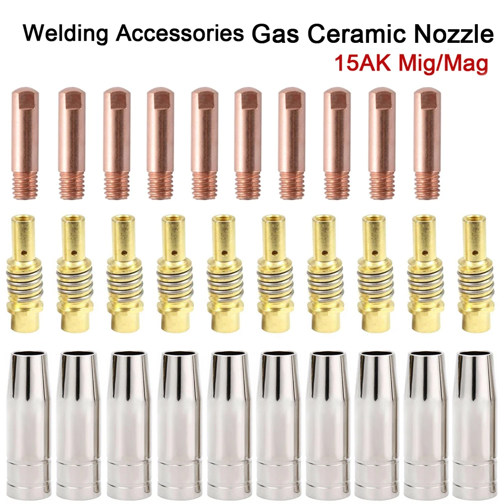 15 stücke/30 stücke 15AK Brenner Schweißen Verbrauchsmaterialien 180A MIG Brenner Gas Düse Tipps Halter Pistole Hals Schlüssel für MIG Schweißen Maschine