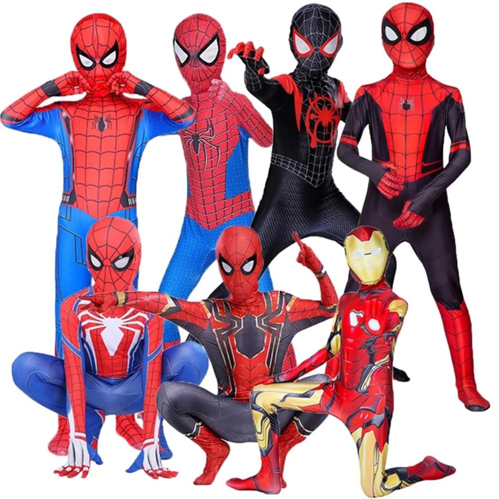 

Anime Kids Red/Black Spiderman Iron Costume Mask Cape Unisex Superhero Movie Children's Heroes Returned Suit