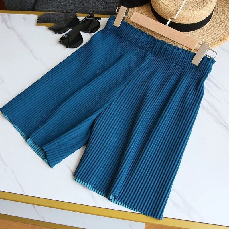 Temperament Casual Solid Color A-line Shorts for Summernew Korean Version Fashion Slim Fitver Satile High Waisted Chiffon Capris