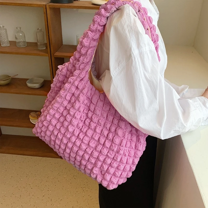 Elegant Tote Bag Shopping Bag Canvas Bag Handbag Pleated Cloud Bag Shoulder Bag for Girls Women E74B