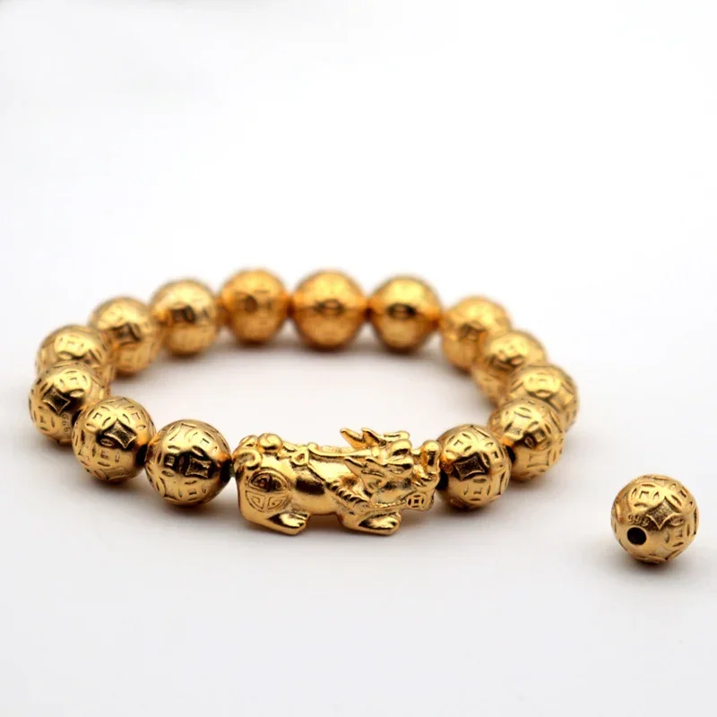 

Gold Plated Sand Money Pattern Beads PIXIU Bracelet Men Women Charm Jewelry Accessories Vietnam Fashion FengShui Amulet Hand Row