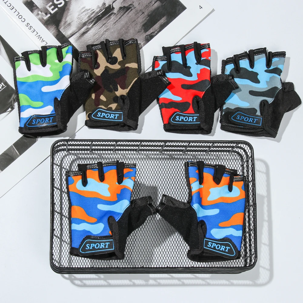 Child Cycling Camouflage Children's Half Finger Bicycle Gloves High Elastic Non-slip Bike Gloves Riding Equipment Accessories 3