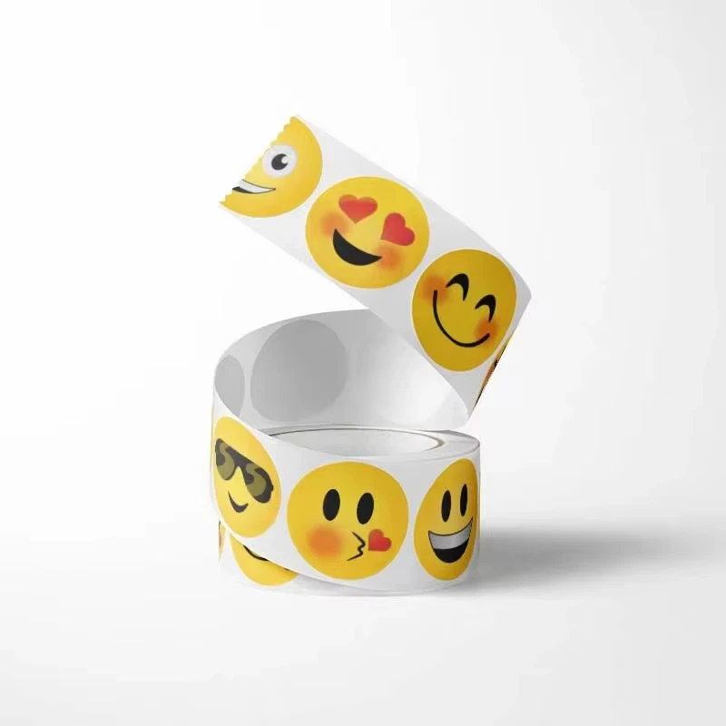500Pcs/Roll Cartoon Funny Smile Face Expression Reward Stickers 8 Designs Round For PC Pad Fridge Gift Diy Decor