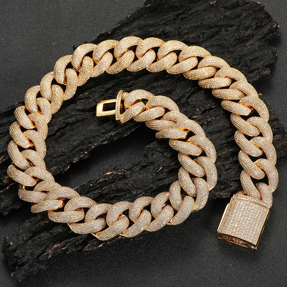 Hip Hop Rapper Jewelry 25MM Big Heavy Full CZ Stone Paved Bling Iced Out Round Cuban Link Chain Necklace For Men Bangles