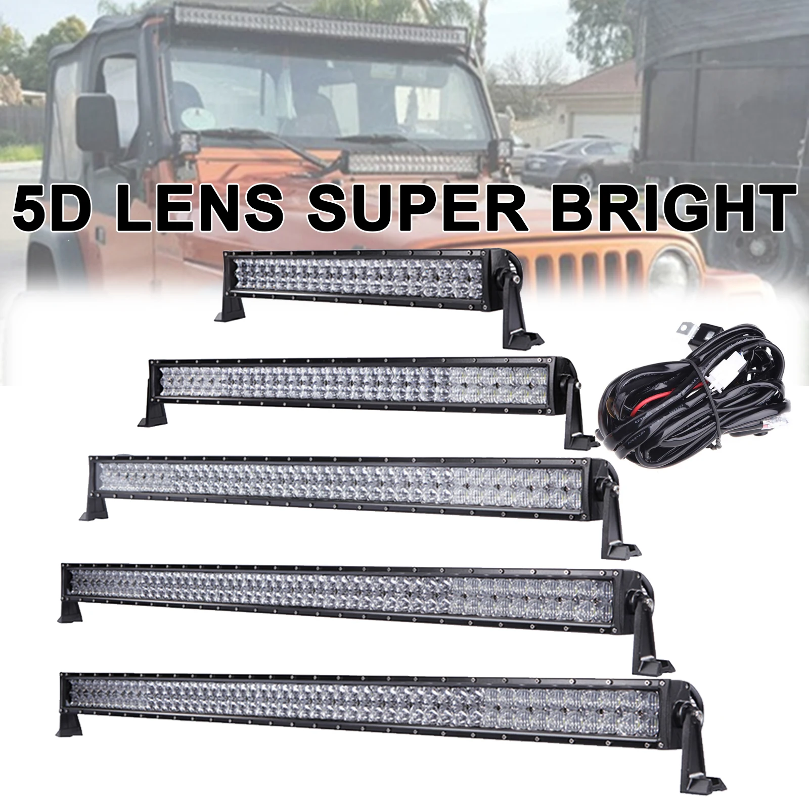 5D Lens LED Light Bar Spot Flood Combo Off Road Driving 14 22 32 42 50 ...
