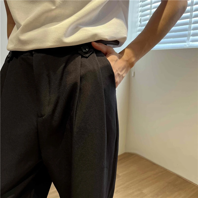 Casual Pant Men Baggy Wide Leg Pants Ankle Length Elastic Waist Loose Straight Trousers casual pants