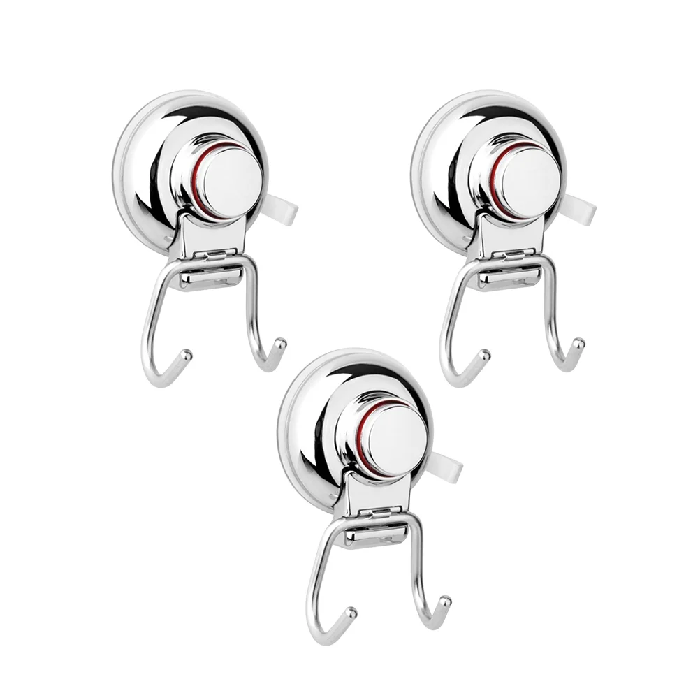 Double Hooks Cup No Drilling Stainless Steel Bathroom Kitchen Tile Wall Vacuum Strong Paper Holders Tissue Rack Mounting 3 Pcs