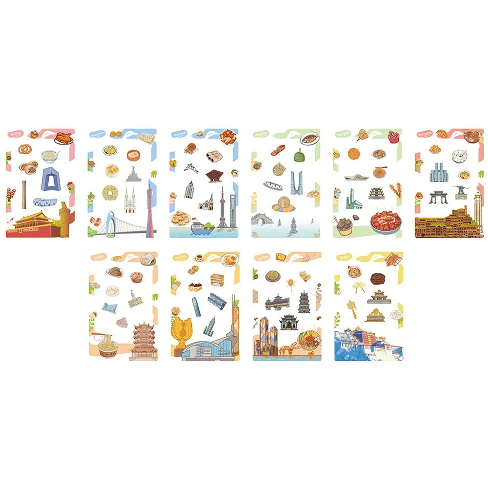 10개/세트 PET 3인치 테두리 스티커 DIY 도시 랜드마크 장식 스티커 창의적인 엽서 장식 /후지필름 인스턴트 카메라용