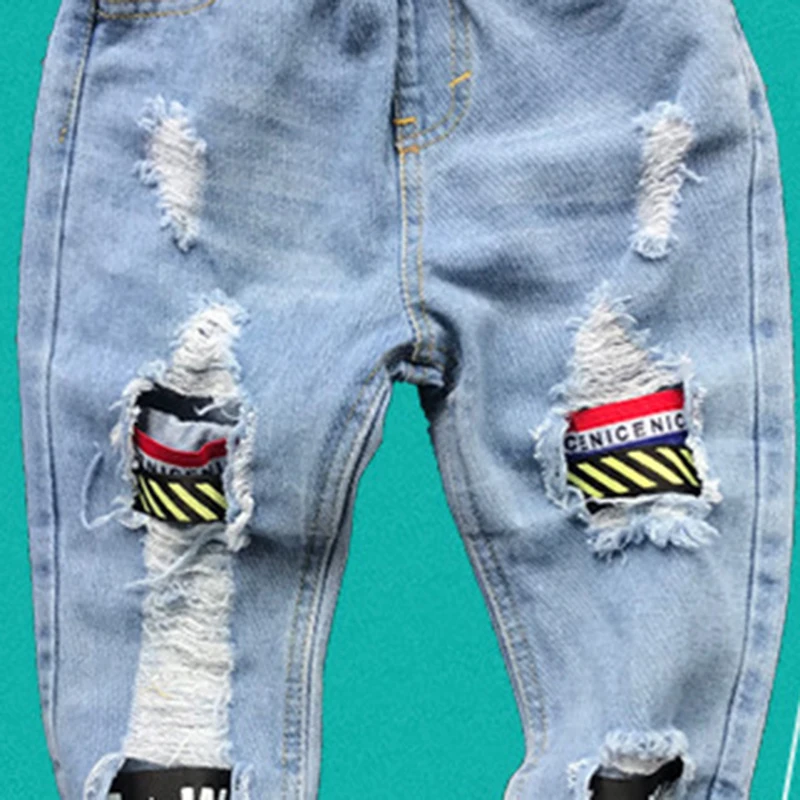 Kids pants boys jeans Boys Jeans Fashion Hole New Children Straight Cylinder Casual Jeans Spring Autumn Korean Style Elastic Waist 3-8Ys Trousers