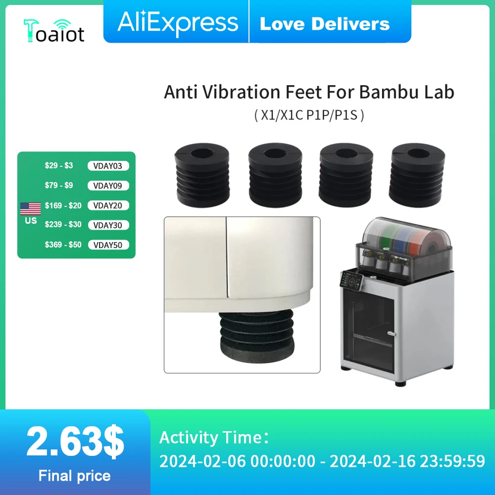 Piedini Antivibranti Pad Per Bambu Lab X1/X1C Tappetino Antiscivolo In Gomma Antiurto Per Stampante 3D Bambulabs P1P/P1S In Bambù