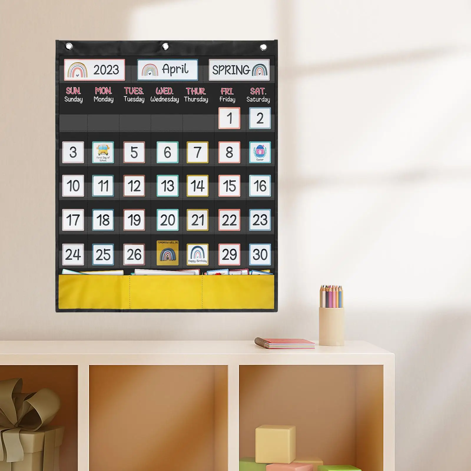 Calendar Pocket Chart Complete Homeschool Back with 89 Cards Holiday  Cartoon Teaching Props Weekly Calendar Calendar for Kids - AliExpress