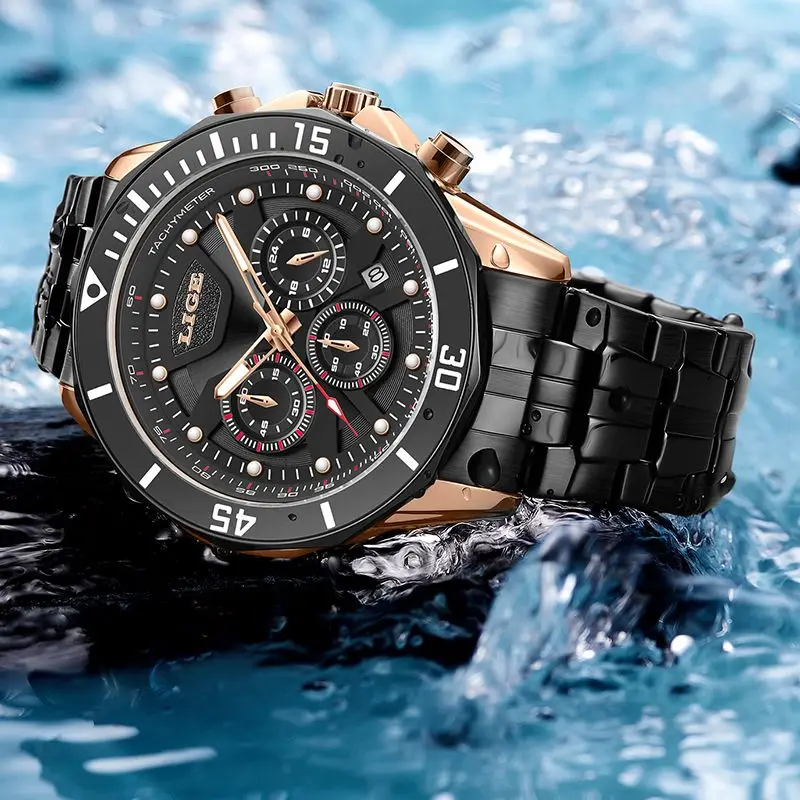 LIGE Top Brand Big Luxury Man Wristwatch Waterproof Luminous Date Men Watches Stainless Steel Quartz Men's Watch Male reloj