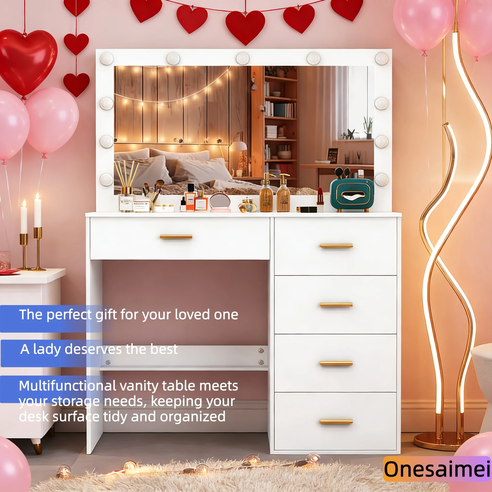 (Winter Gift) Brand-new bedroom dressing table with vanity mirror featuring three colour modes and adjustable brightness - 4