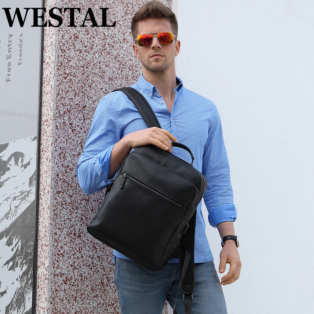 

WESTAL Laptop Backpack 14 Inch Genuine Leather Computer Notebook Bag Executive Portable Back Pack Business Travel Work Rucksack