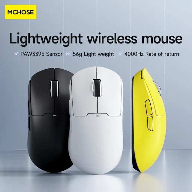 MCHOSE A5 Gaming Mouse Tri-mode Wireless PAW3395 Sensor 4k Polling Rate Lightweight Customized Gamer Mouse Pc Gamer Accessory 2