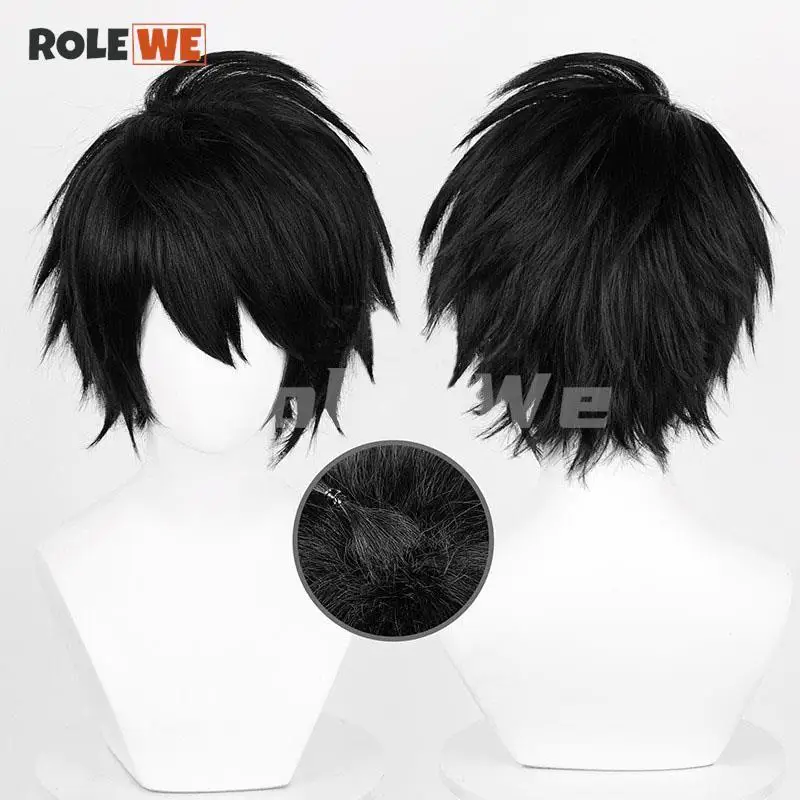 

L.Lawliet косплей парик L короткие черные Лоскутные Многослойные термостойкие Костюмные волосы парик + парик шапочка