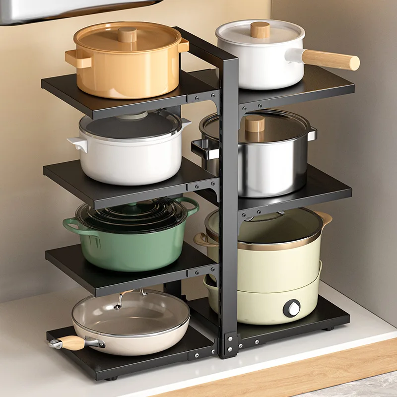 Adjustable Kitchen Storage Rack Pot Storage Rack Under Cabinet Free Layering Snap-On Pot for Kitchen Organization