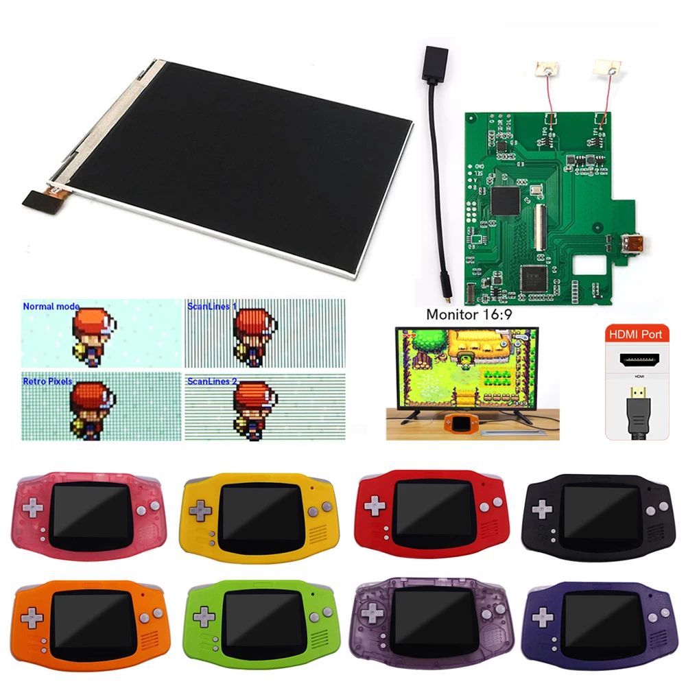 

Hispeedido For GBA HDMI-Compatible Retro Pixel V2 IPS LCD Backlight kit With Output For Gameboy Advance With Pre-trim housing